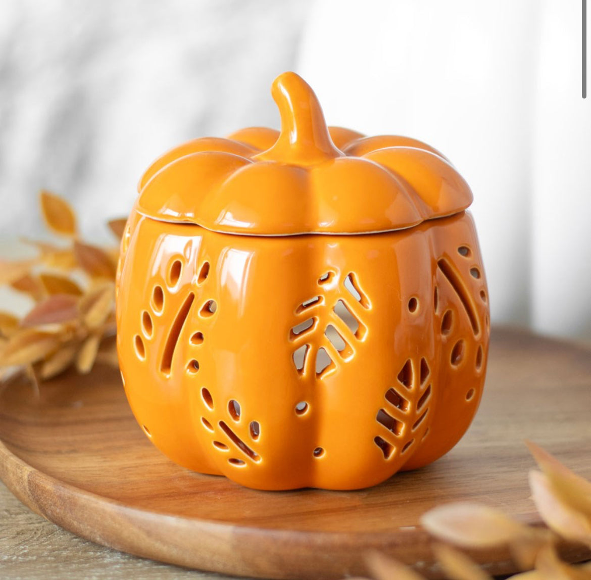 Autumn Leaves Pumpkin Wax Burner - Orange