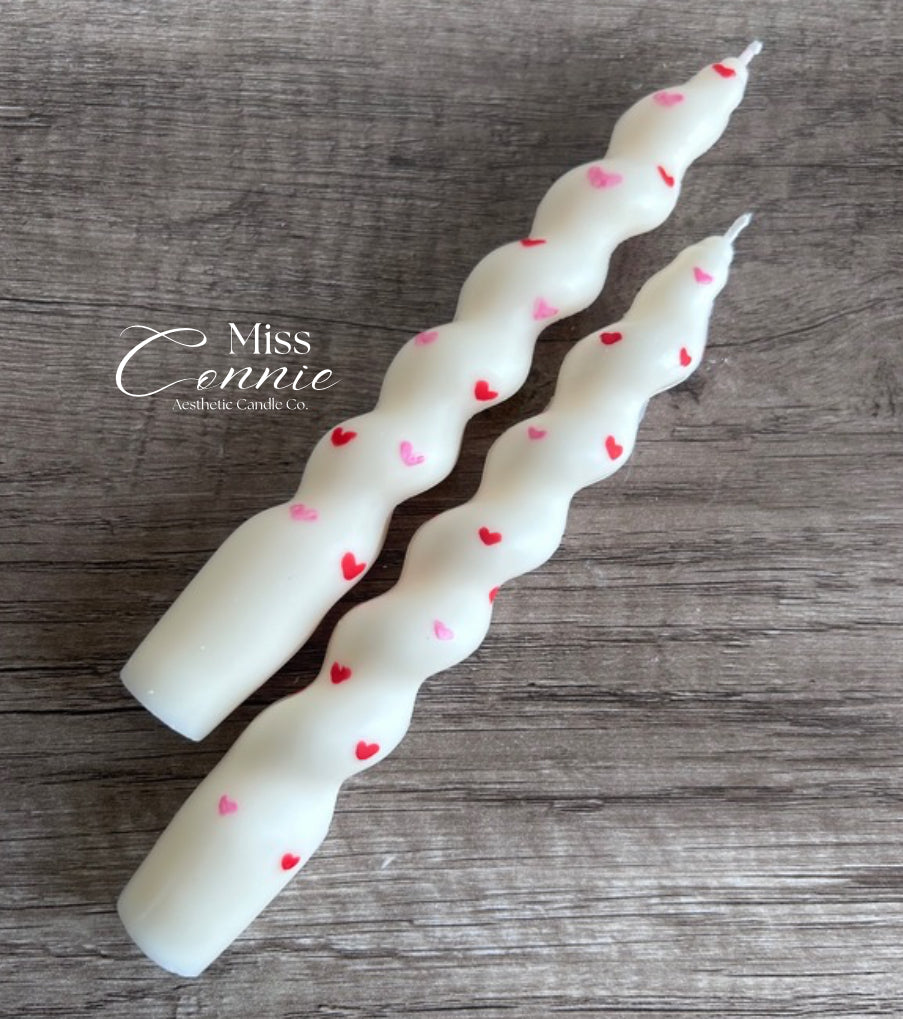Heart Taper Candles Handpainted Duo Set