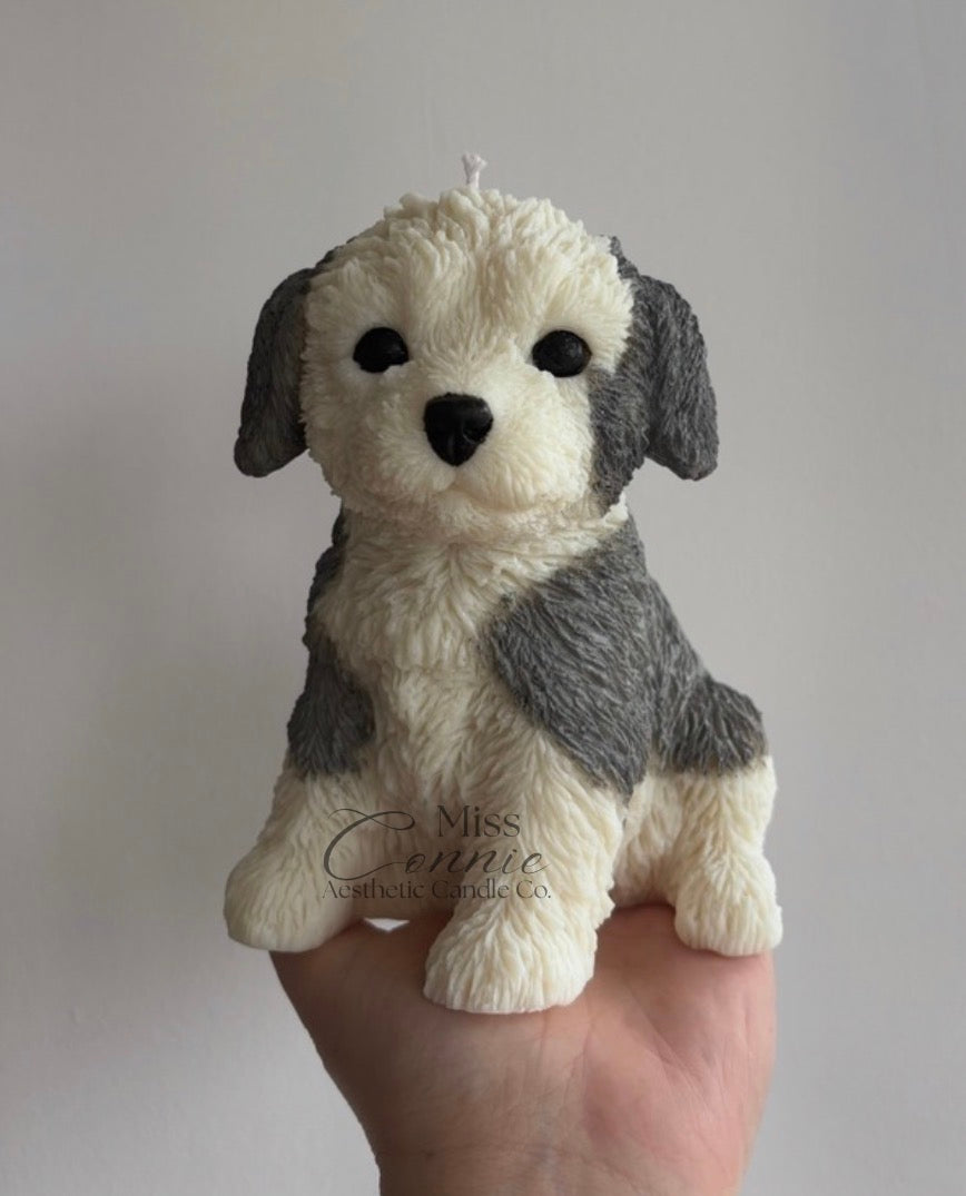 English Sheepdog Puppy Dog Candle