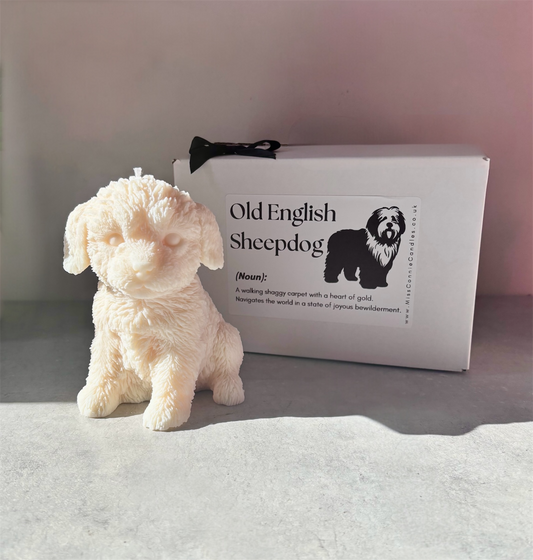 English Sheepdog Puppy Dog Candle